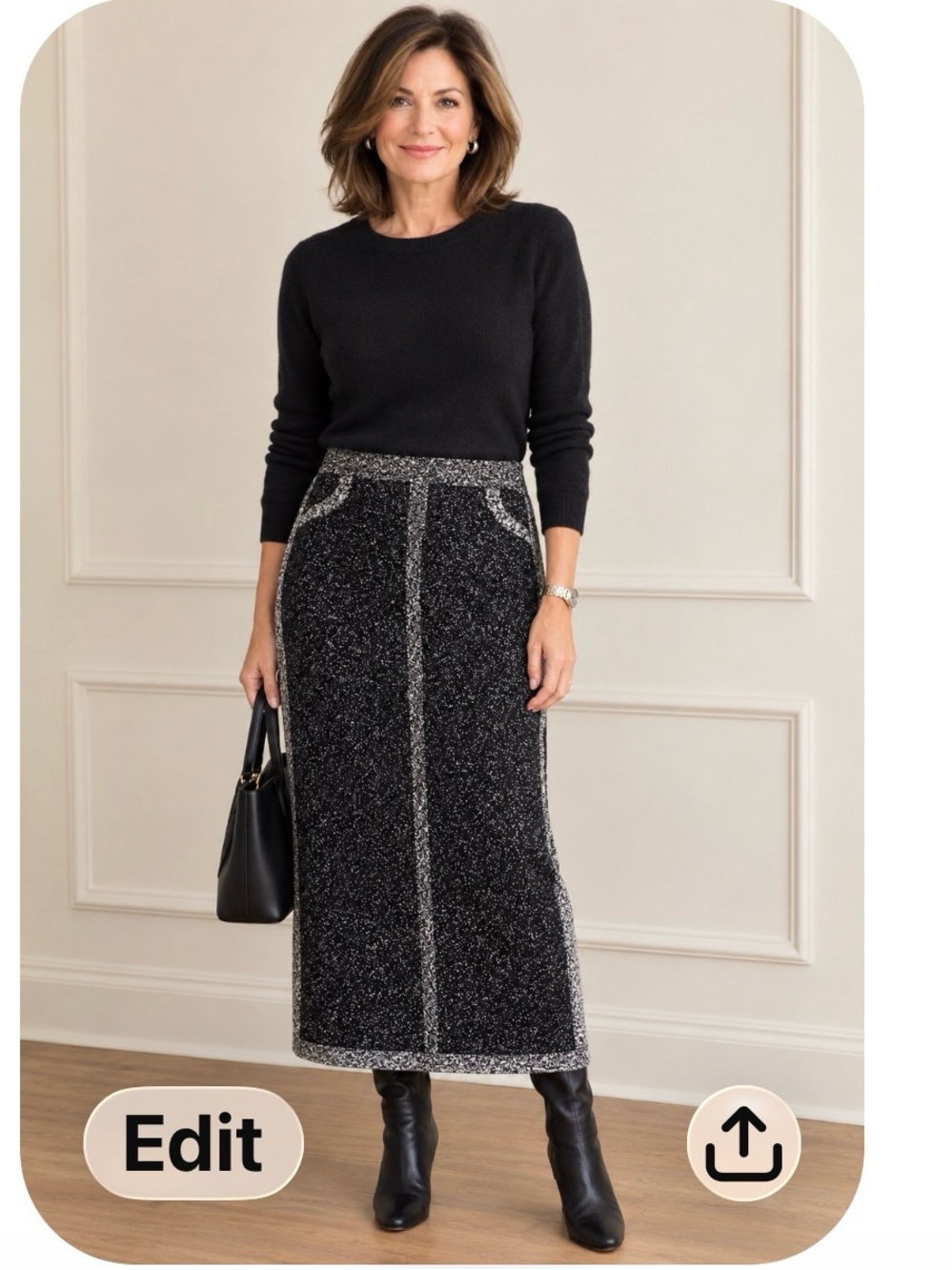 Milano Black Midi/Maxi Skirt with Silver Contrast Trim NWT